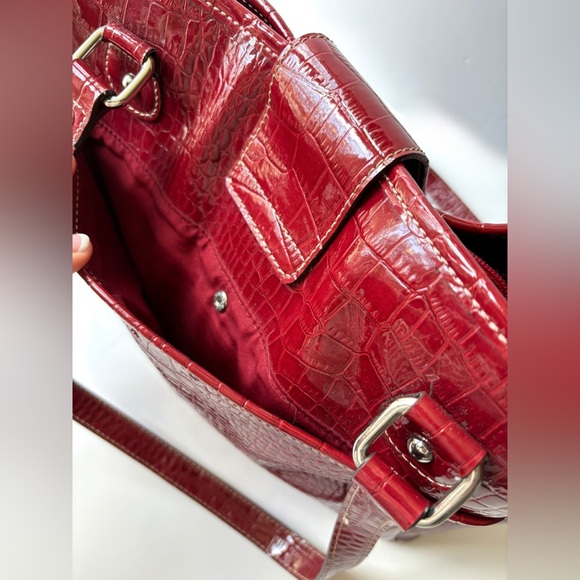 90s Style Liz Claiborne Red‎ Alligator Embossed Vegan Leather Shoulder Tote Bag - Picture 5 of 10